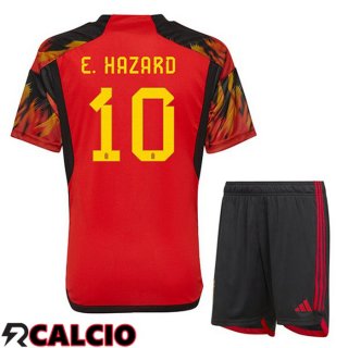 Prima Maglia Belgio (E.HAZARD 10) Bambino Rosso Coppa del Mondo 2022