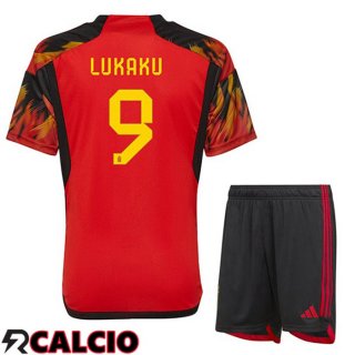 Prima Maglia Belgio (LUKAKU 9) Bambino Rosso Coppa del Mondo 2022