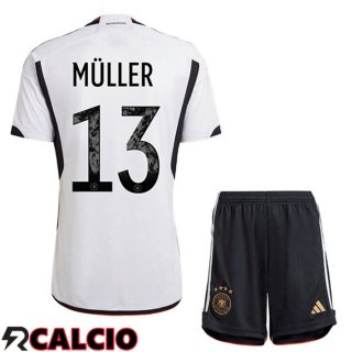 Prima Maglia Germania (MÜLLER 13) Bambino Nero Bianco 2022/2023