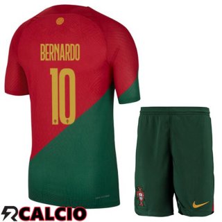 Prima Maglia Portogallo (BERNARDO 10) Bambino Rosso Verde Coppa del Mondo 2022  Prima Maglia Portogallo (BERNARDO 10) Bambino Rosso Verde Coppa del Mondo 2022