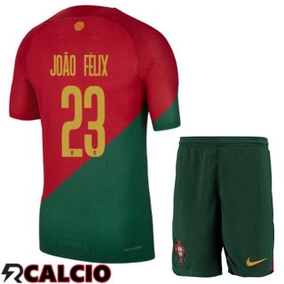 Prima Maglia Portogallo (JOÃO FÉLIX 23) Bambino Rosso Verde Coppa del Mondo 2022  Prima Maglia Portogallo (JOÃO FÉLIX 23) Bambino Rosso Verde Coppa del Mondo 2022