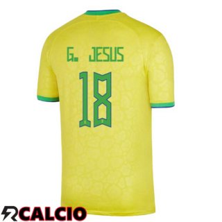 Prima Maglia Brasile (G. JESUS 18) Giallo Coppa del Mondo 2022  Prima Maglia Brasile (G. JESUS 18) Giallo Coppa del Mondo 2022
