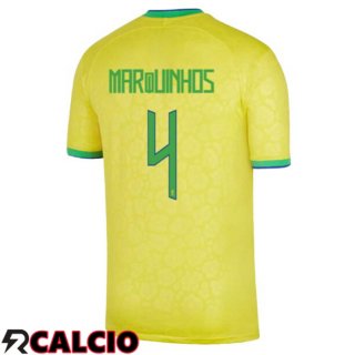 Prima Maglia Brasile (MARQUINHOS 4) Giallo Coppa del Mondo 2022  Prima Maglia Brasile (MARQUINHOS 4) Giallo Coppa del Mondo 2022