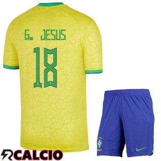 Prima Maglia Brasile (G. JESUS 18) Bambino Giallo Coppa del Mondo 2022
