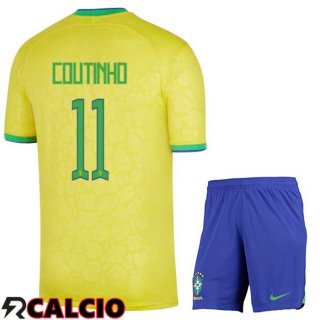 Prima Maglia Brasile (COUTINHO 11) Bambino Giallo Coppa del Mondo 2022