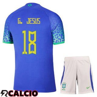Seconda Maglia Brasile (G. JESUS 18) Bambino Blu Coppa del Mondo 2022