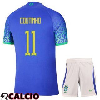 Seconda Maglia Brasile (COUTINHO 11) Bambino Blu Coppa del Mondo 2022