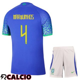 Seconda Maglia Brasile (MARQUINHOS 4) Bambino Blu Coppa del Mondo 2022