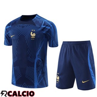 T Shirt Allenamento Francia + Pantaloncini Blu 2022/2023  T Shirt Allenamento Francia + Pantaloncini Blu 2022/2023