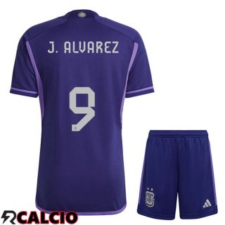 Maglie Calcio Argentina (J. ALVAREZ 9) Bambino Seconda Viola Coppa Del Mondo 2022