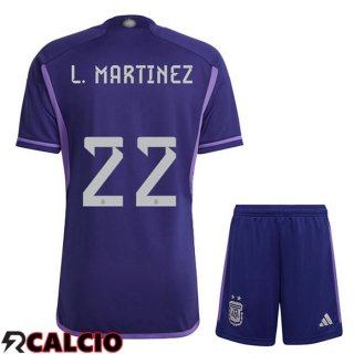 Maglie Calcio Argentina (L. MARTINEZ 22) Bambino Seconda Viola Coppa Del Mondo 2022