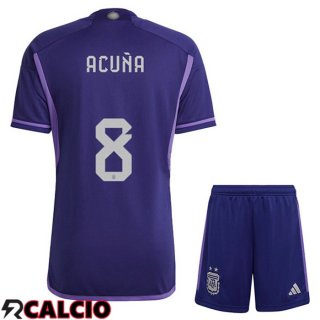 Maglie Calcio Argentina (ACUÑA 8) Bambino Seconda Viola Coppa Del Mondo 2022