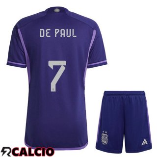 Maglie Calcio Argentina (DE PAUL 7) Bambino Seconda Viola Coppa Del Mondo 2022