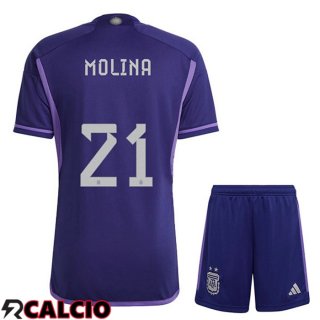 Maglie Calcio Argentina (DYBALA 21) Bambino Seconda Viola Coppa Del Mondo 2022