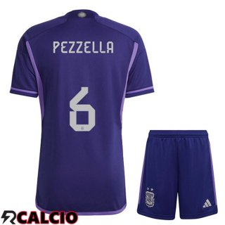 Maglie Calcio Argentina (PEZZELLA 6) Bambino Seconda Viola Coppa Del Mondo 2022