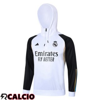 Felpa Allenamento Con Cappuccio Real Madrid Bianco 2023/2024  Felpa Allenamento Con Cappuccio Real Madrid Bianco 2023/2024
