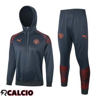 Insieme Tuta Calcio Con Cappuccio Manchester City Grigio 2023/2024