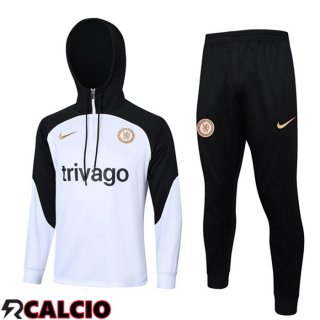 Insieme Tuta Calcio Con Cappuccio FC Chelsea Bianco Nero 2023/2024