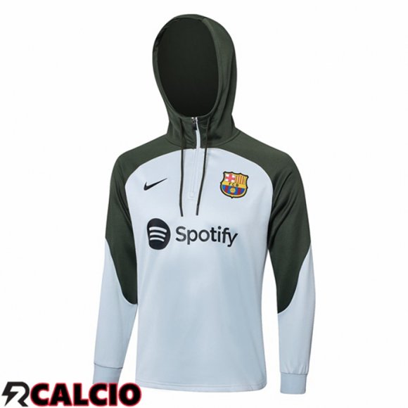 Felpa Allenamento Con Cappuccio FC Barcellona Bianco Verde 2023/2024  Felpa Allenamento Con Cappuccio FC Barcellona Bianco Verde 2023/2024
