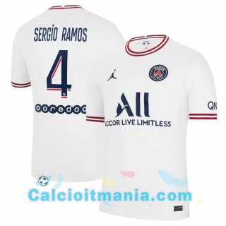 Quarto Maglia Jordan Paris PSG (Sergio Ramos 4) Bianco 2021/2022