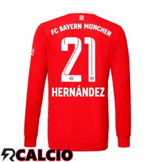 Prima Maglia Bayern Monaco (Hernández 21) Manica Lunga Rosso 2022/2023  Prima Maglia Bayern Monaco (Hernández 21) Manica Lunga Rosso 2022/2023