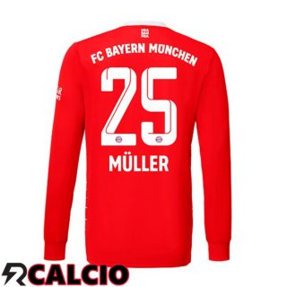 Prima Maglia Bayern Monaco (Müller 25) Manica Lunga Rosso 2022/2023  Prima Maglia Bayern Monaco (Müller 25) Manica Lunga Rosso 2022/2023