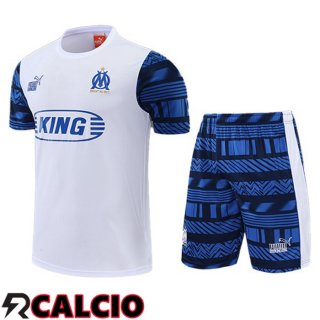 Insieme T Shirt Allenamento Marsiglia + Pantalonicini Bianco 2022/2023  Insieme T Shirt Allenamento Marsiglia + Pantalonicini Bianco 2022/2023