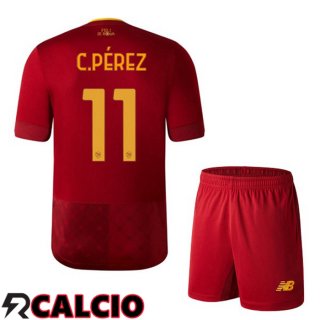 Prima Maglia AS Roma (C.PÉREZ 11) Bambino Rosso 2022/2023