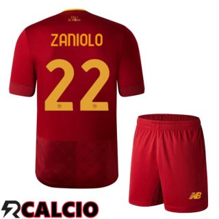 Prima Maglia AS Roma (ZANIOLO 22) Bambino Rosso 2022/2023