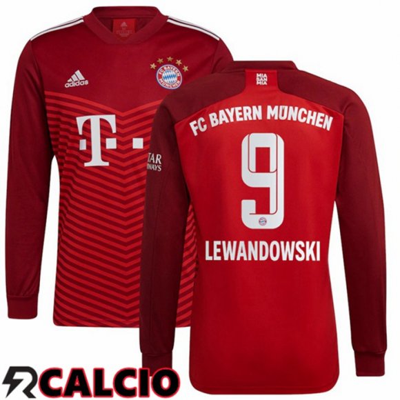 Prima Maglia Bayern Monaco (Lewandowski 9) Manica Lunga Rosso 2021 2022
