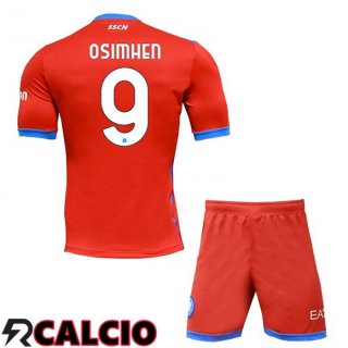 Quarto Maglia SSC Napoli (Osimhen 9) Bambino Rosso 2021 2022