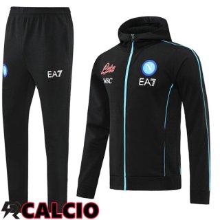 Insieme Tuta Calcio Giacca Con Cappuccio SSC Napoli Nero 2021 2022