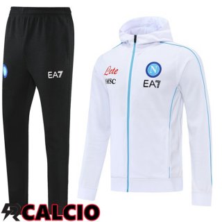 Insieme Tuta Calcio Giacca Con Cappuccio SSC Napoli Bianco 2021 2022