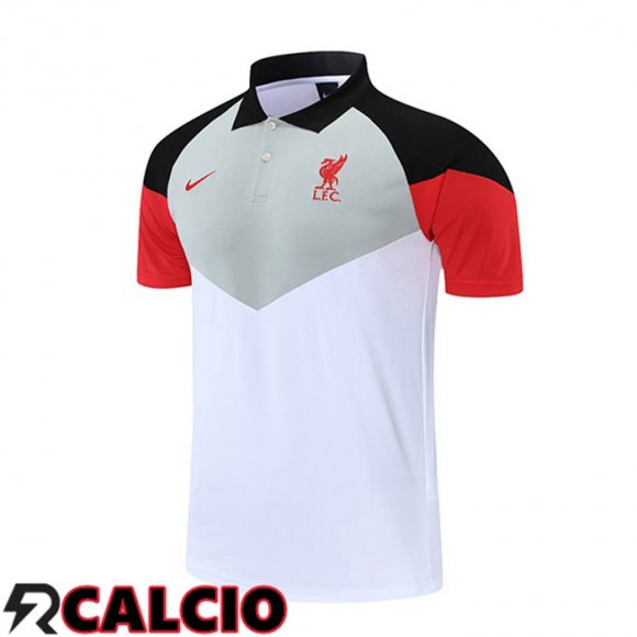 Maglia Polo FC Liverpool Bianco Grigio Rosso 2021/2022  Maglia Polo FC Liverpool Bianco Grigio Rosso 2021/2022