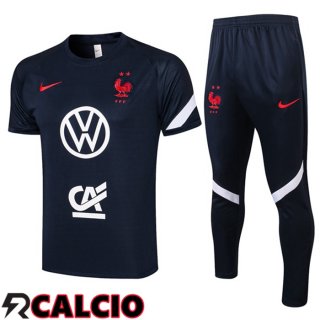 T Shirt Allenamento Francia + Pantaloni Blu Royal 2021/2022