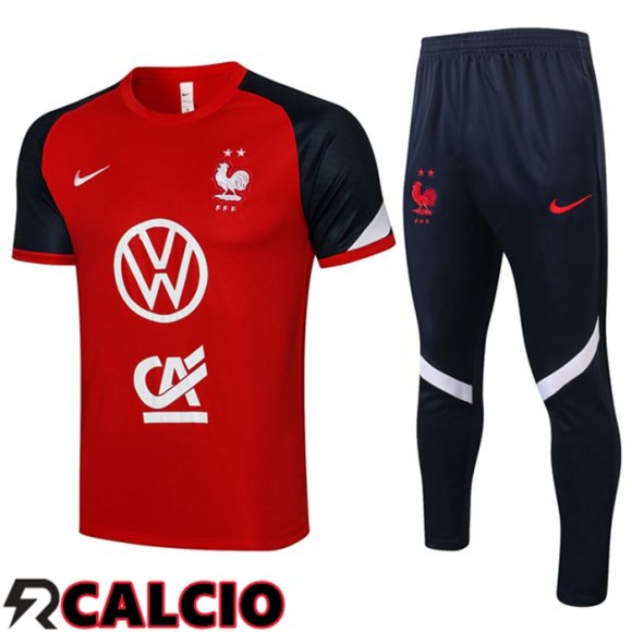 T Shirt Allenamento Francia + Pantaloni Rosso 2021/2022  T Shirt Allenamento Francia + Pantaloni Rosso 2021/2022