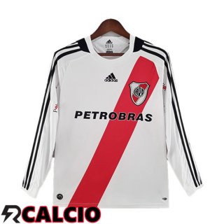 Prima Maglia River Plate Retro Manica Lunga Bianco Rosso 2009-2010